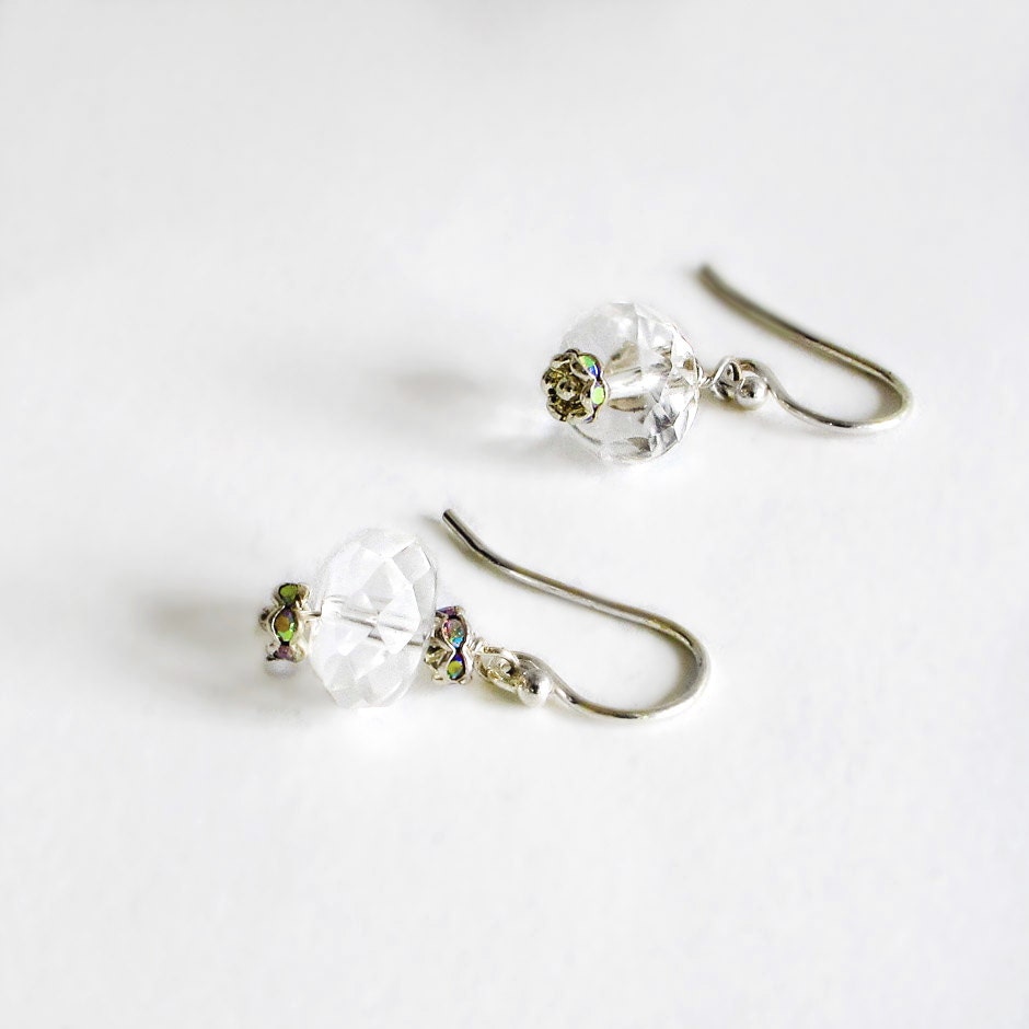 Clear Crystall Quartz Earrings, Sparkling Ice gemstone Sterling Silver April alternative diamond birthstone- Wedding Bride