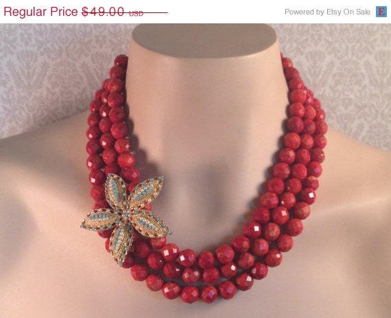 HOLIDAY SALE Coral and Turquoise Starfish Necklace