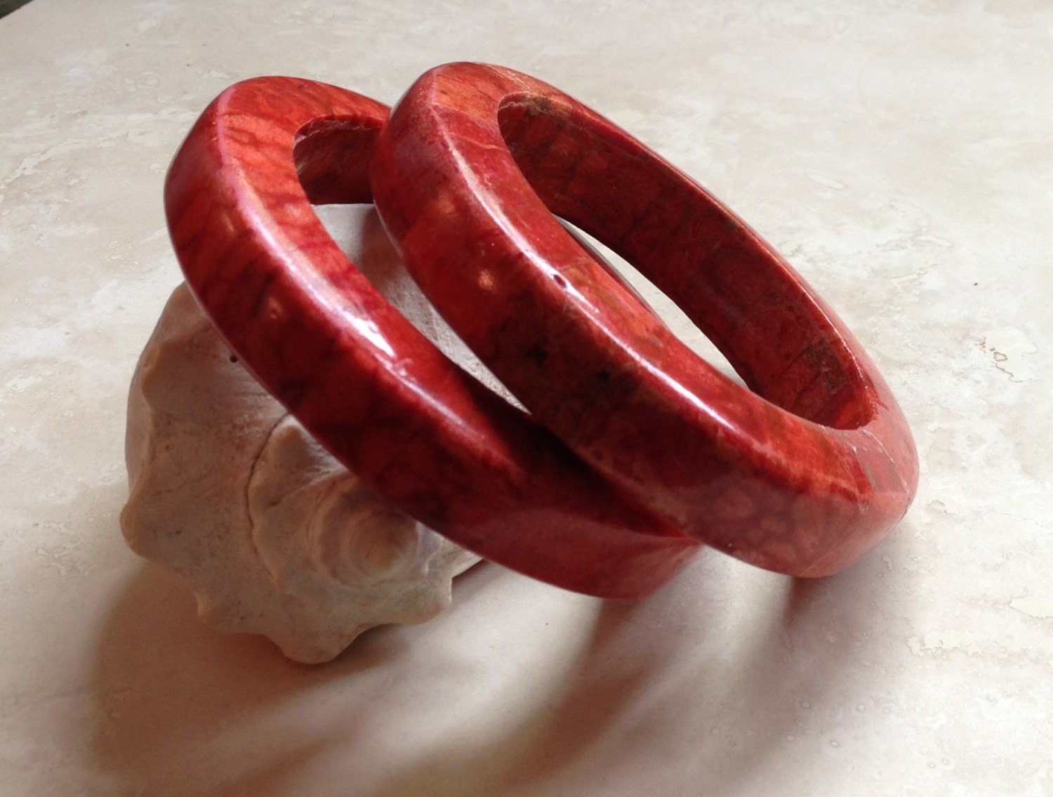 Vintage Coral Bangle Bracelet Set of Two