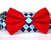 Derby Blue and Red - Patriotic Dog Collar and Bow Tie - 4th of July - red, white and blue dog collar and bowtie set,