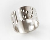 Silver Cuff Ring - Adjustable Wide Band Open Breathable Dotted Crater Design In Sterling Silver MADE TO ORDER In Your Size