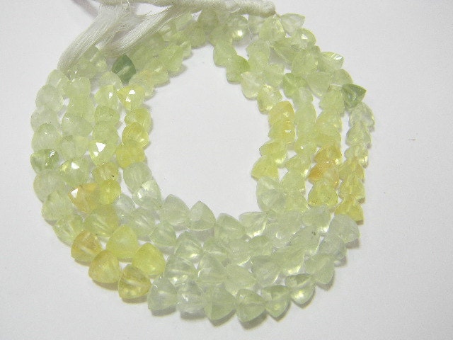 AA Quality Prehnite Faceted Pyramid briolettes 8 inch strand 30 pcs 7 - 8 mm approx