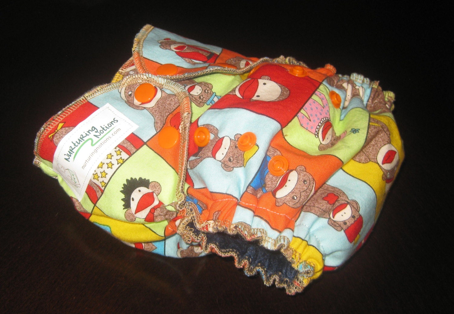 Sock Monkeys - One Size AI2 Diaper with Two Soakers