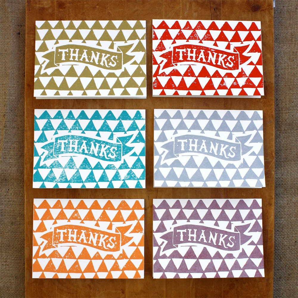 Thank You Card - choose your color - hand pulled linocut print