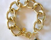 Chunky Gold Chain Bracelet with Black Cubic Zirconia Critter Charm