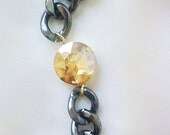 Chunky Gunmetal Chain Bracelet with Honey Crystal