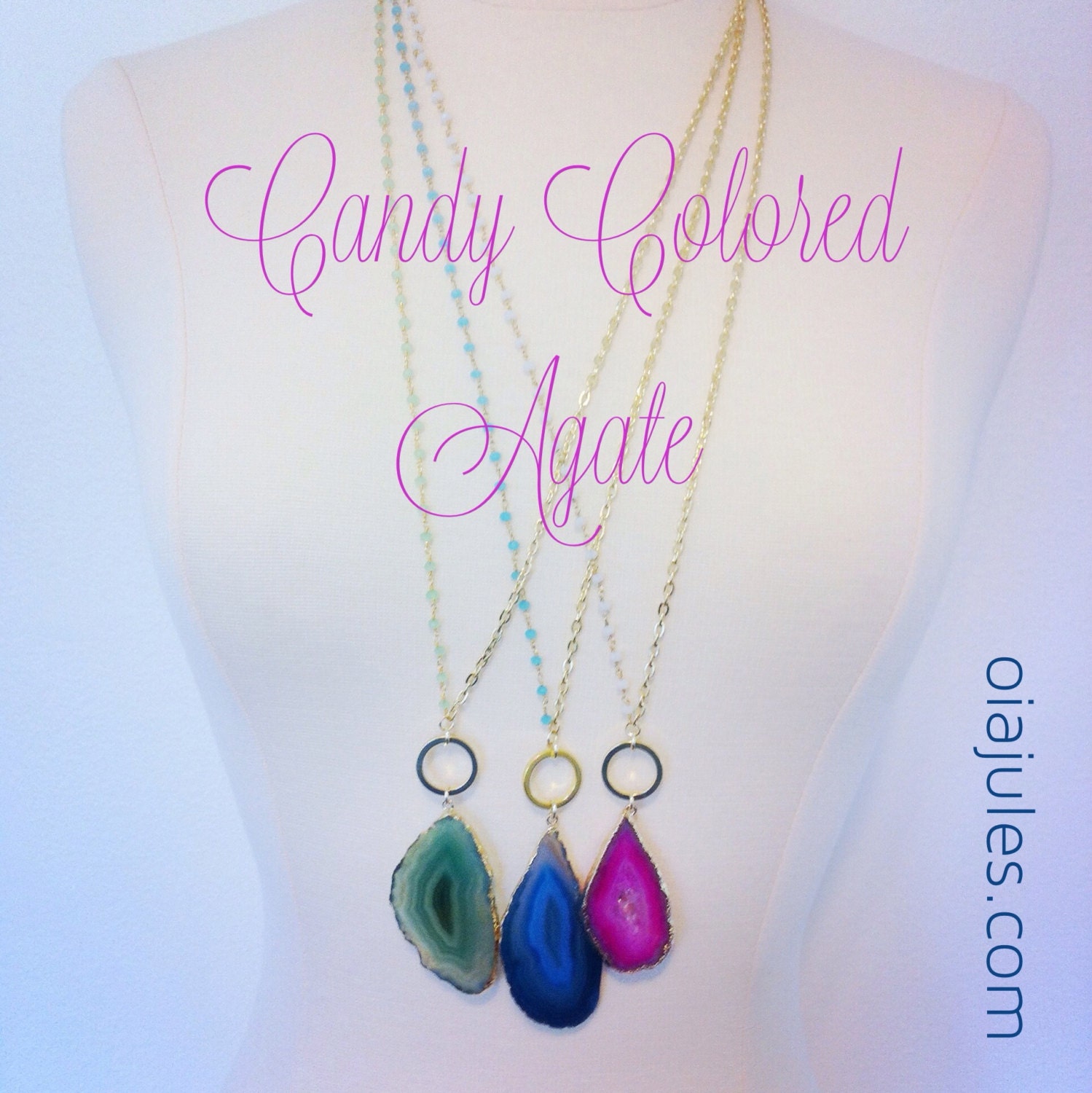 Gold Plated Green Agate with Wire Wrapped Gemstone Chain