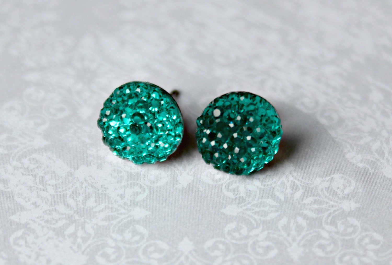 Titanium Post Earrings, Teal Sparkle Pave Rhinestone, Hypoallergenic