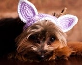 Knit Headband - Light Purple and white  Cat or Rabbit Ears for Dogs