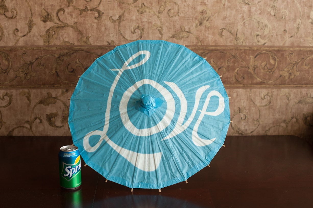 Medium Turquoise Parasol or Umbrella with Love - Children or Wedding