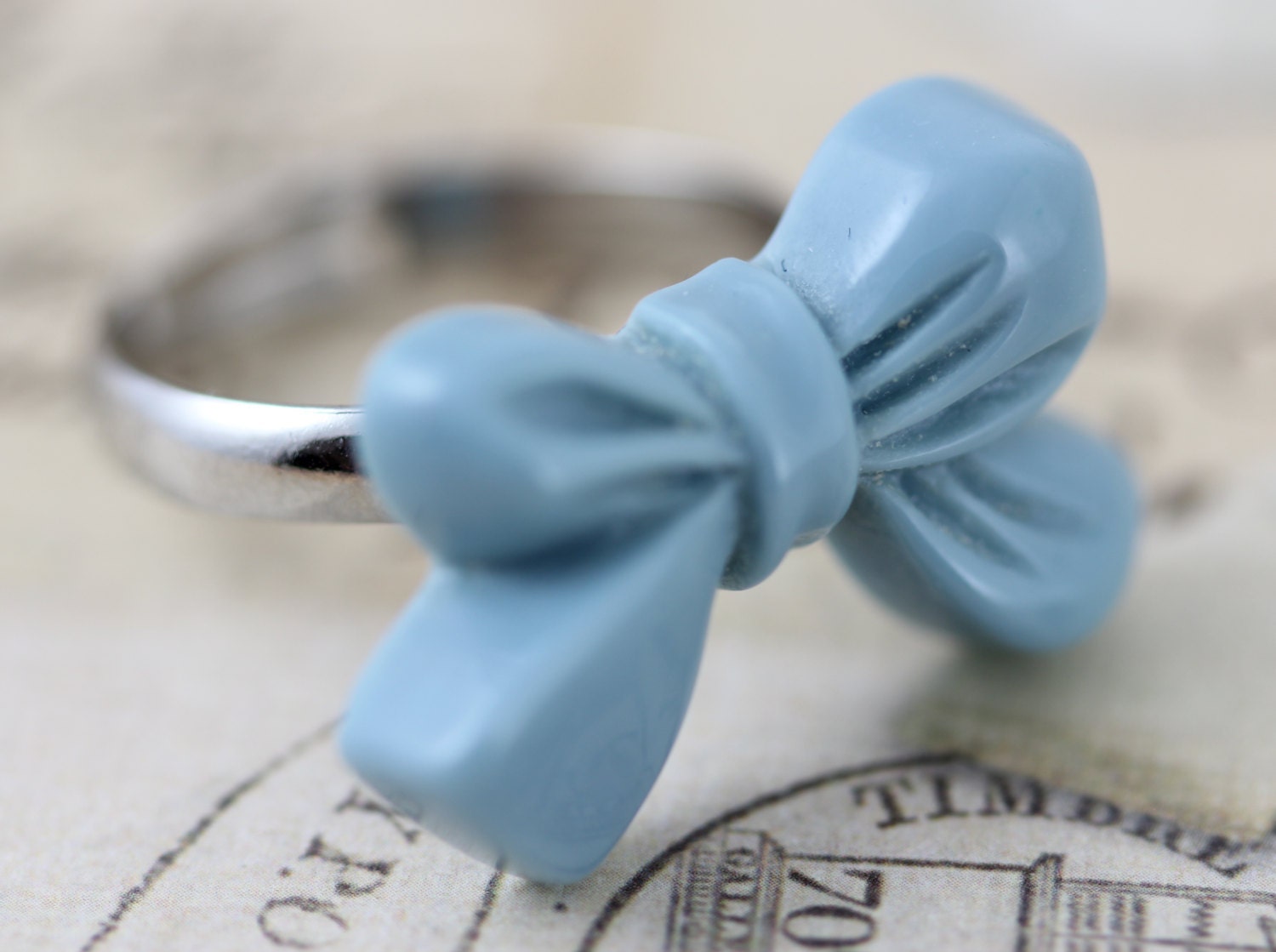 Bow Ring Blue - Silver Adjustable Ring Handmade by Inspired by Elizabeth