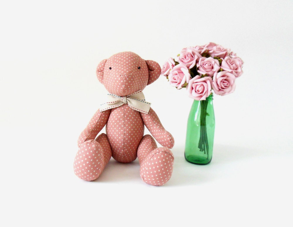 Teddy bear / Handmade doll / Kids toy / Children toy / Gift for Kids  -  Polka dot indie pink linen