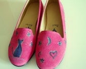 HANDPAINTED SLIPPERS all sizes, made from suede, with hand painted  designs