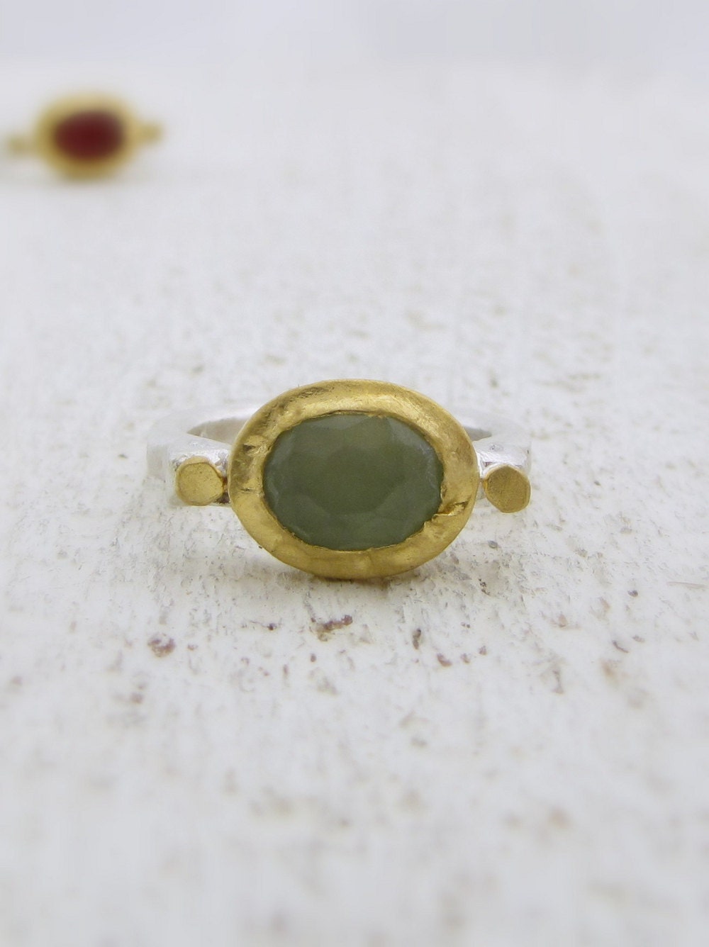 New Jade Ring, 24k gold & Sterling silver ring - Gemstone Ring