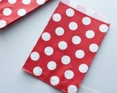 Wedding Favor Bags 20 Red Polka Dots Candy Buffet Baby Shower Paper Goods Favors Kids Birthday Party Carnival Popcorn w/ straw flags
