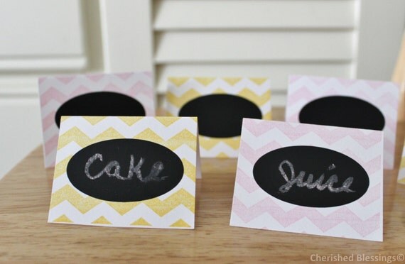 Kids Birthday Party Decorations Tented Food Label Cards Chalkboard Table Settings Escort Card Baby Shower Wedding Chevron Paper Goods 10 Il_570xn