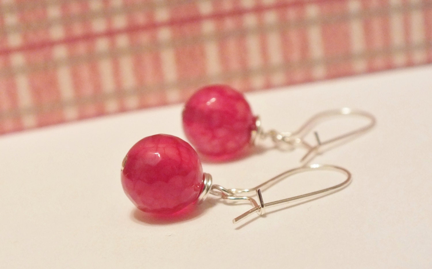 Sterling Silver Faceted Red Dragon Vein Agate Earring Dangles