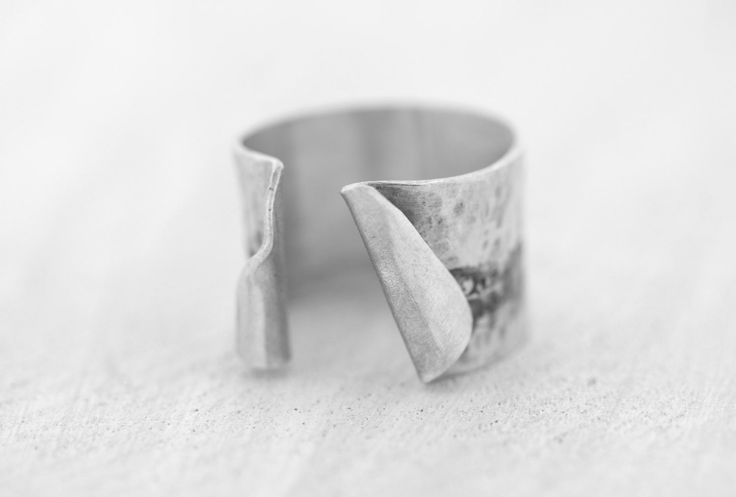 Wide Sterling Silver Ring- Hammered Silver Ring- Book page-