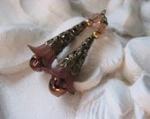 Vintage Style Brown Flower Crystal Filligree Earrings