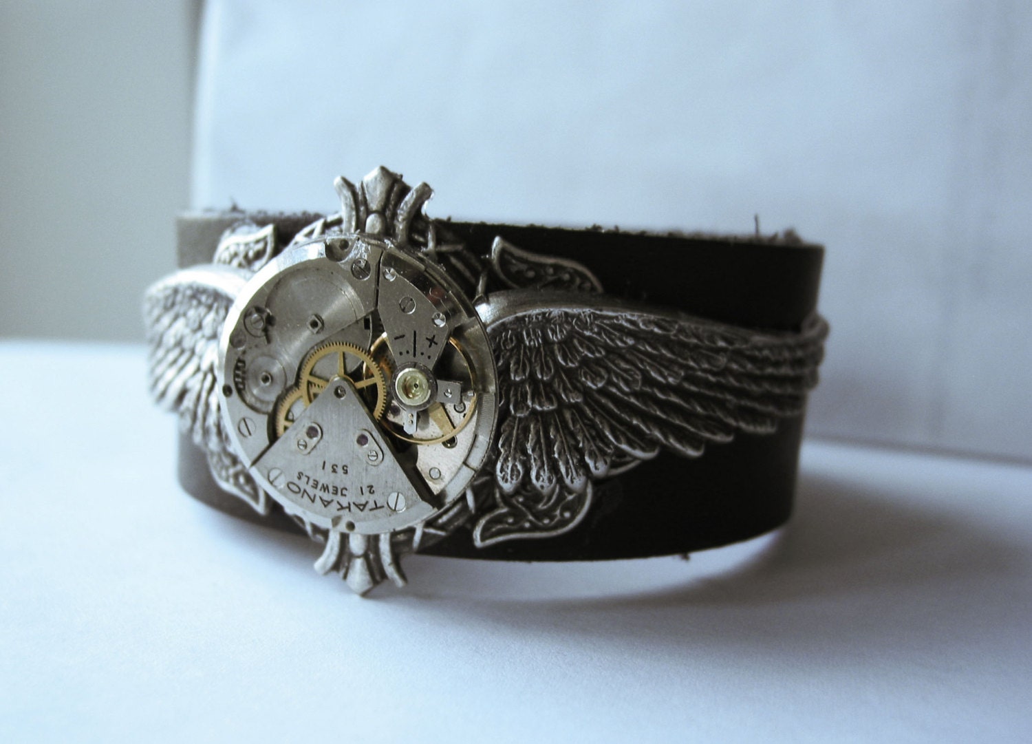 American made Leather Unisex Motorcycle Winged Steampunk Wristband