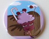Ms.Strawberry Cupcake on Ice Cream Mountains with Candy Canes,Large 2.25" Magnet