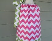 Girls pillowcase dress Pink & Green Chevron Riley Blake fabric perfect for Spring or Easter sizes 6 months-4T custom made by Baby Harrill
