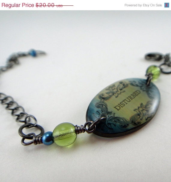 SALE resin bracelet, disturbed bracelet,olive green ,indigo blue , goth bracelet, sarcastic humor