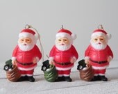 Vintage Plastic Santa Christmas Ornaments, Hong Kong, Set of 3