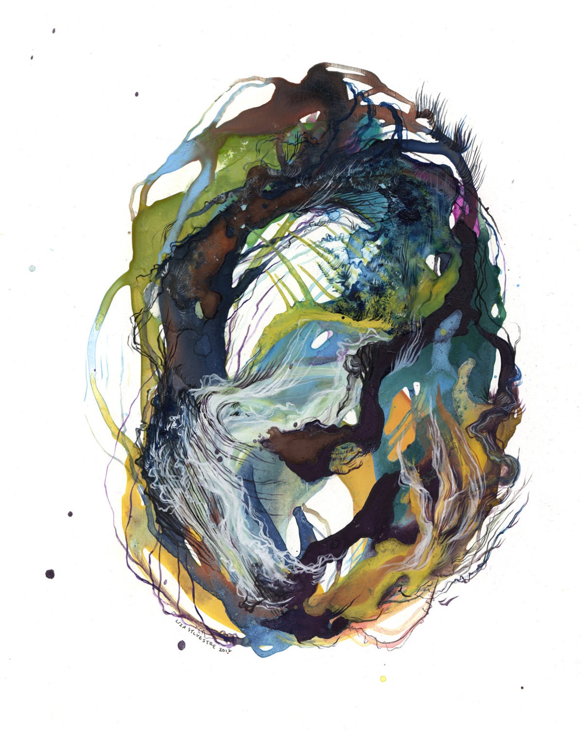 Coil XVI / original painting / watercolor and gouache on gessoed wood panel / ready to hang
