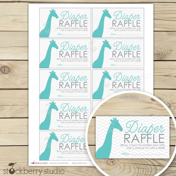 Blue and Gray Chevron Giraffe Baby Shower Diaper Raffle Tickets - Instant Download Il_170x135