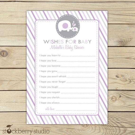 Elephant Baby Shower Wishes for Baby Advice Printable Card Il_570xn