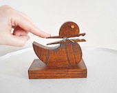 Vintage Mid Century Duck Memo Holder Clothespin Clip Wood Office Decor Country Lodge Decor Office Organizer Recipe Holder Desk Accessories