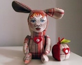 Red tartan wool bunny with painted face