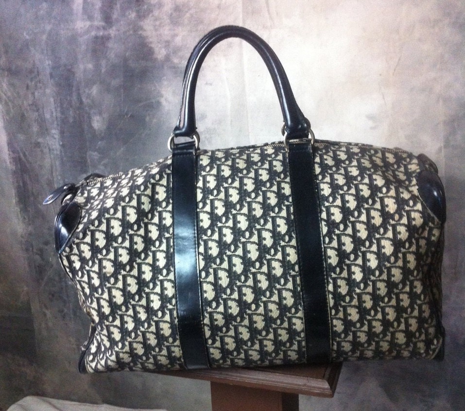Christian Dior 60s Navy signature logo suitcase duffel luggage bag