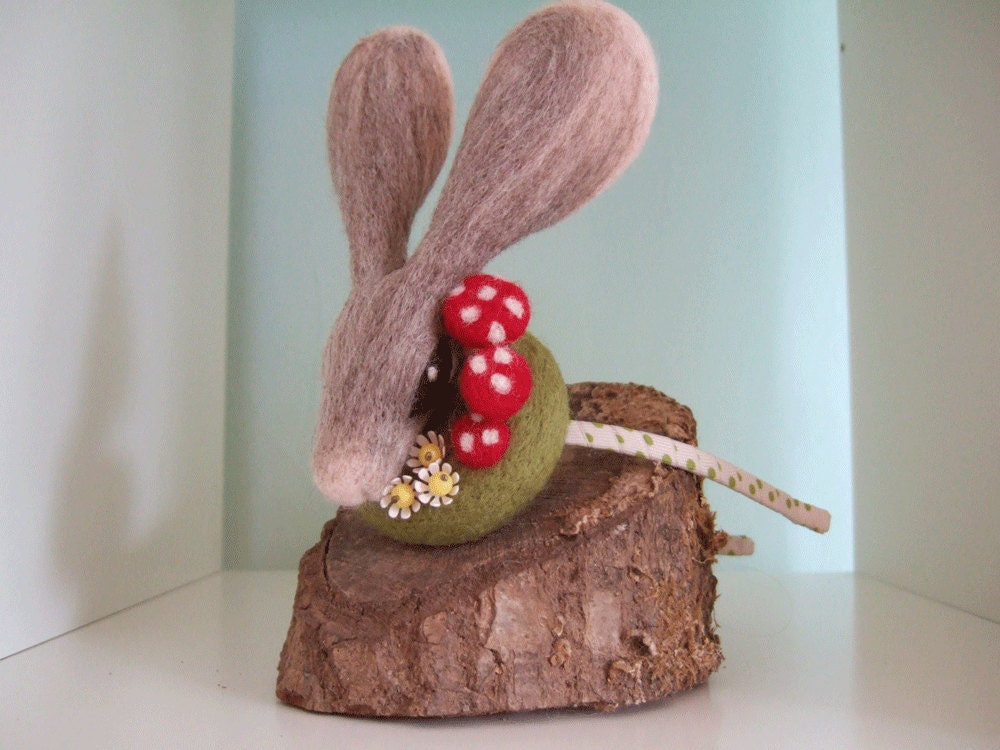 Rabbit Fascinator with Mushrooms and Vintage Flowers