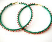 Devi Hoops - Kelly Green & Red - LaNomRahDesigns Devi Hoops - Kelly Green & Red - LaNomRahDesigns