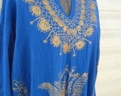 Vintage cotton Gauze Kaftan with Gold metallic Embroidery