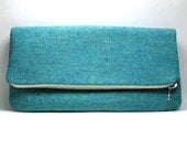 Fold Over Clutch Purse in Teal Tweed