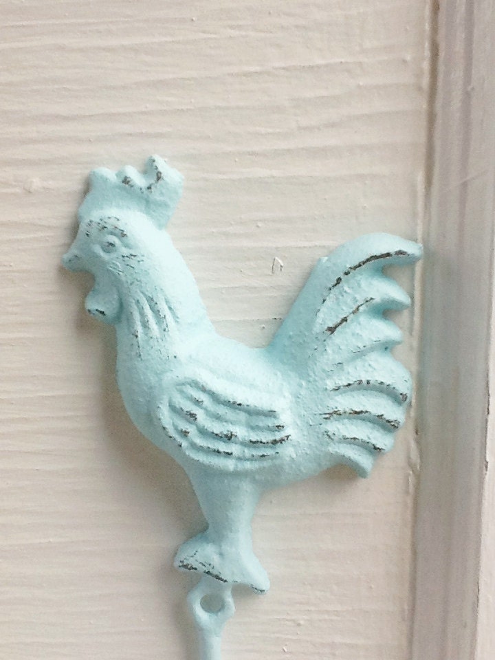 Pastel -Cast Iron Rooster Hook Hanger -Kitchen -Hen-French Country Decor-Rustic Chic-Distressed-Metal Wall Decor-Spring Trends - AlacartCreations