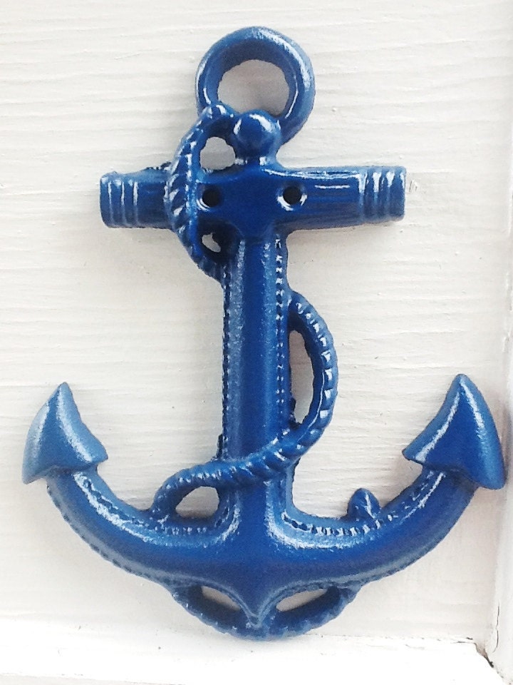 Cast Iron Anchor Wall Hanger -Nautical Blue-Coastal Decor-Industrial-Beach House-Shabby Chic Decor-Man Cave