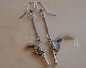 Silver Pistol Dangle Earrings