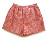 Cotton Boxer Shorts, Men's L, rusty orange swirl batik cotton handmade (M/OR001)