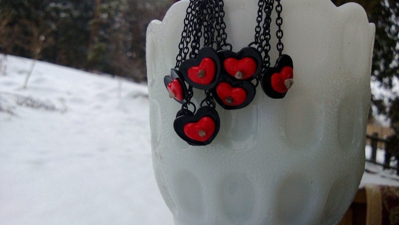 SALE Adorned: Rock of Love - Genuine rough diamond black and red heart necklace, dainty enough for everyday wear, each slightly different