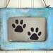 Dog Paw Print Antiqued Mirror in Rustic Beach Blue Frame