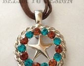Turquoise and Brown Western Star Adjustable Necklace (Ready to Ship)