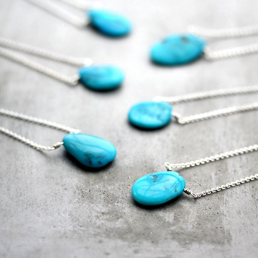 Sleeping Beauty Turquoise Necklace, Summer Sky Blue Arizona Turquoise Sterling Silver Necklace Earthy Rustic Turquoise Jewelry
