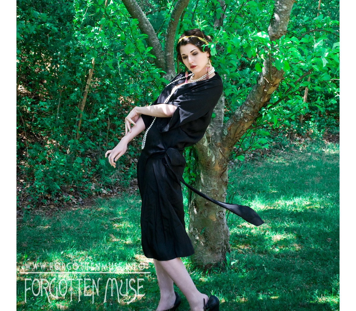 20s - Ella - chic black wrap dress with v neck  - size M
