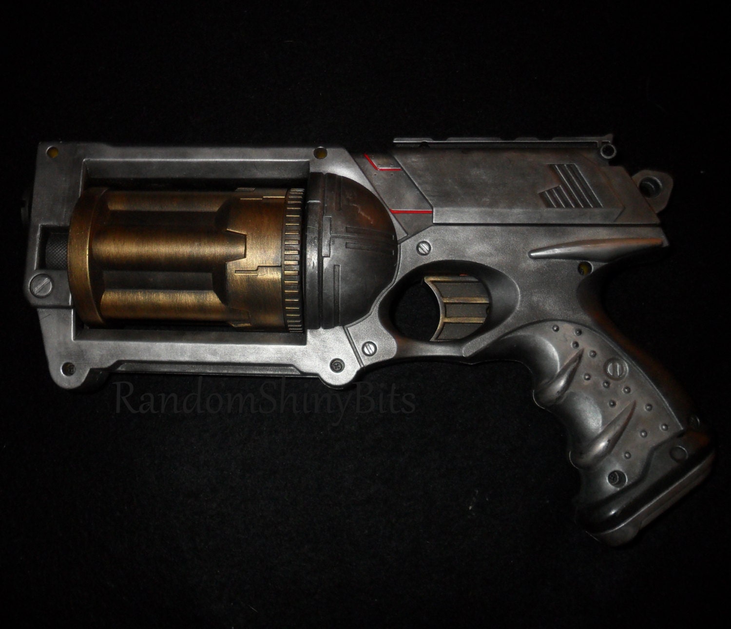 Gunmetal and Gold N-Strike Maverick Steampunk Gun