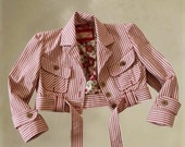 Jacket crop woman red summer ticking stripe ditzy by tratgirl