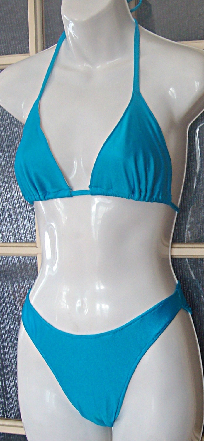 turquoise lycra bikini french cut high waist by MatsonDesignStudio